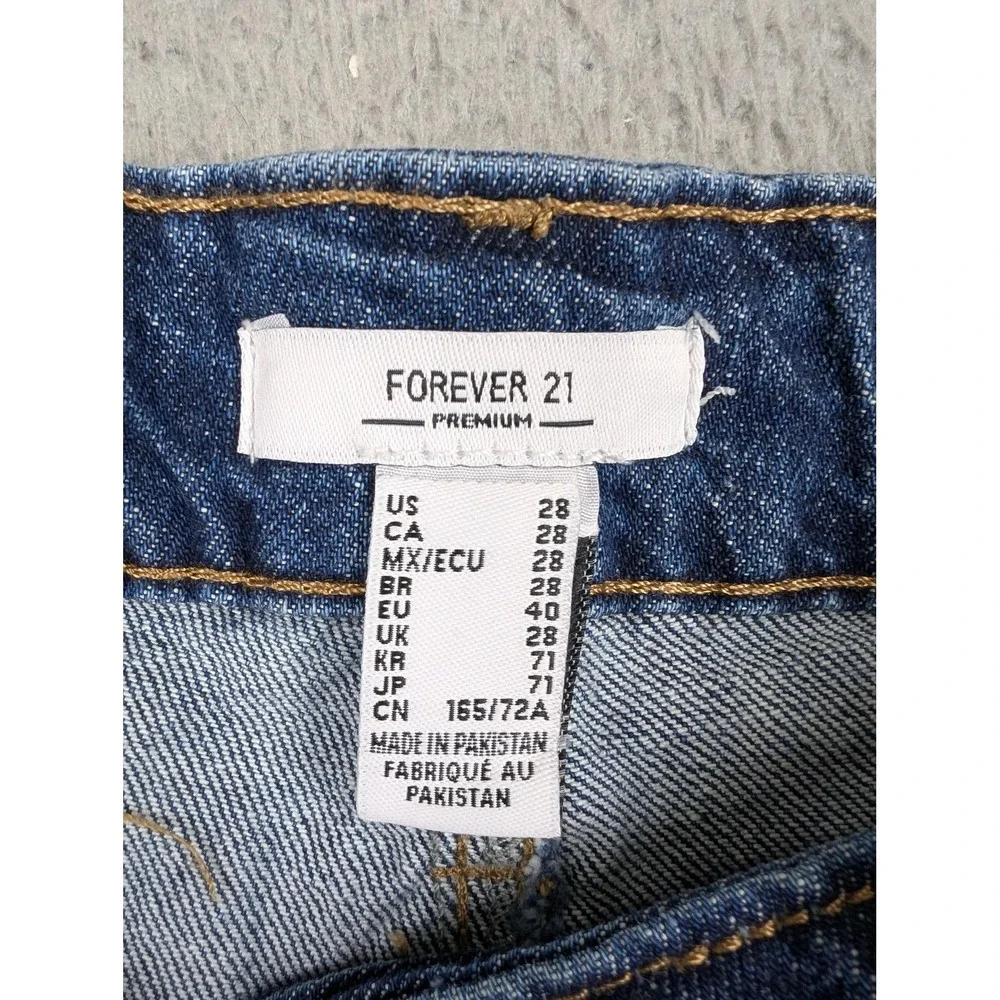 Forever 21 Shorts Womens 28 Blue Denim Cutoff Daisy Floral‎ Embroidered Hem